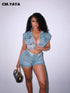 Women's Set Short Sleeve Jackets Tops and Shorts Jeans 2025 Summer.